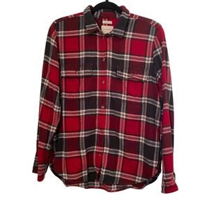 American Eagle Plaid Flannel Shirt Classic Fit Red Gray White Womens Large